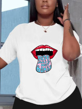 Plus Size Cartoon lip Letter print T-shirt SXF-30434