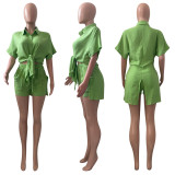Solid Color Bandage Shirts And Shorts Two Piece Set XMEF-1203