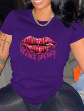 Plus Size Cartoon Lip Print T-shirt SXF-30433