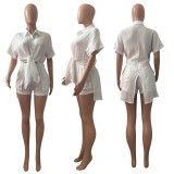 Solid Color Bandage Shirts And Shorts Two Piece Set XMEF-1203