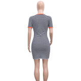 Stripe Print Short Sleeve T Shirt Dress SH-390519