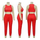 Solid Color Sleeveless Top And Pleated Pants Sport Suit YF-10494