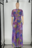 Fashion Print Short Sleeve Maxi Dress ZDF-31272