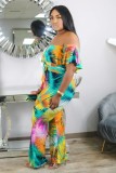 Bohemian Print One-shoulder Backless Jumpsuit (With Belt) GDNY-014