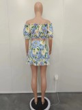 Printed Short Sleeve Crop Top+Pleated Skirt Set BN-9431