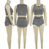 Casual Stripe Vest And Shorts Two Piece Set FOSF-8360