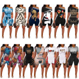 Fashion Print Slit Tops And Shorts Two Piece Set  SHD-9427