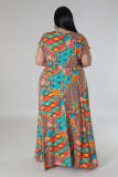 Plus Size Print Short Sleeve Maxi Dress TE-4627