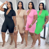 Plus Size Solid Sport Slim Fit Zipper Rompers QSF-51078