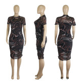 Short Sleeve Mesh Dress And Sling Mini Dress Two Piece Set HEJ-8344