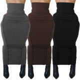 Solid Color High Waist Long Skirt HHF-9132