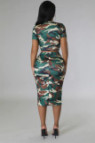 Camo Print Tops And Slit Skirt Two Piece Set SHD-9604