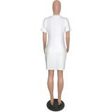 Solid V Neck Short Sleeve Midi Dress WAF-77578