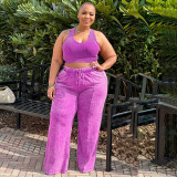 Plus Size Sleeveless Tank Tops And Wide Leg Pants Suit NNWF-7856