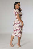 Camo Print O Neck T Shirt And Slit Skirt Two Piece Set YS-S860