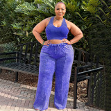 Plus Size Sleeveless Tank Tops And Wide Leg Pants Suit NNWF-7856