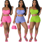 Solid Color Sling Tops And Shorts Two Piece Set YD-8742