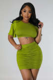 Fashion Solid Color Tops And Pleated Skirts Two Piece Set FENF-274
