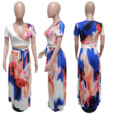 Short Sleeve Printed V-Neck Sexy Two Piece Set GFDY-120
