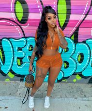 Solid Hooded Crop Tops And Shorts Two Piece Set NYMF-5075