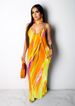 Tie Dye Print Sling Loose Maxi Dress XMY-9425