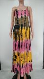 Tie Dye Print Sling Loose Maxi Dress XMY-9425