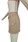 Solid Color Zipper Mini Skirts GZYF-8218