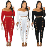 Solid Crop Top Pants Two Piece Set GFDY-1180