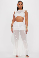 Mesh Patchwork Crop Tops And Mermaid Skirt 2 Piece Set ME-8367