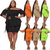 Plus Size One Shoulder Solid Color Casual Two Piece Set JRF-3739