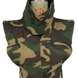Camouflage Print Sleeveless High Collar Two Piece Shorts Set  DDF-88208