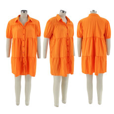 Short Sleeve Solid Loose Shirt Dress HNIF-7057