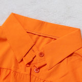 Short Sleeve Solid Loose Shirt Dress HNIF-7057