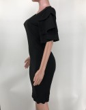 Solid Color Short Sleeve Slim Midi Dress XMY-9423
