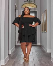 Plus Size One Shoulder Solid Color Casual Two Piece Set JRF-3739