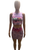 Printed Sleeveless Top Skirt Two Piece Set GMOY-2295