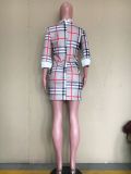 Fashion Print Lapel Neck Mini Dress (Without Waist Belt) ORY-5215-1