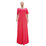 Plus Size Casual Solid Short Sleeve Long Dress TR-1015