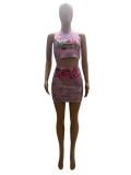 Printed Sleeveless Top Skirt Two Piece Set GMOY-2295
