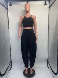 Solid Sleeveless Sling Loose Two Piece Pants Set GDNY-2216