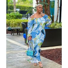 Plus Size One Shoulder Print Maxi Dress NY-10465