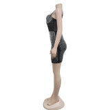 Mesh Hot Drill Sleeveless Mini Dress BY-6368