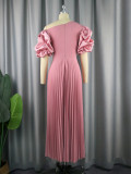 Plus Size Solid Elegant Pleated Dress GKEN-030112