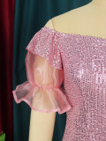 Plus Size Sequin Off Shoulder Split Dress GKEN-211246