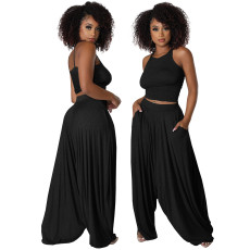 Solid Sleeveless Sling Loose Two Piece Pants Set GDNY-2216