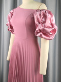 Plus Size Solid Elegant Pleated Dress GKEN-030112