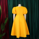 Plus Size Fashion V-neck Bubble Sleeve Dress GATE-D362