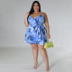 Plus Size Sling Print V Neck Tie Up Romper NNWF-7850