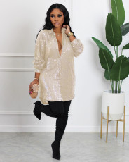 Solid Color Sequin Loose Shirt Dress BGN-275