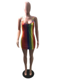 Rainbow Vertical Striped Camisole Dress SHA-86043